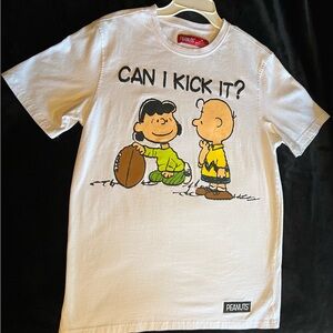 Peanuts Charlie Brown Lucy Snoopy Football Can I Kick It? T-Shirt Velvet White